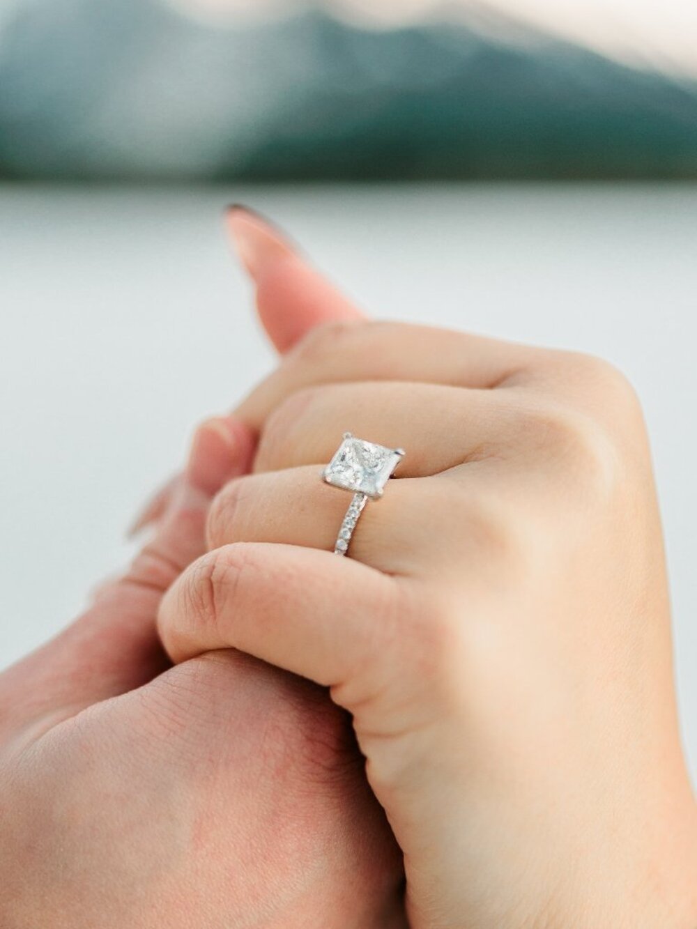 Princess Cut 3.33 Carat Diamond Ring with Pave Setting on Platinum - Picture 4 of 14